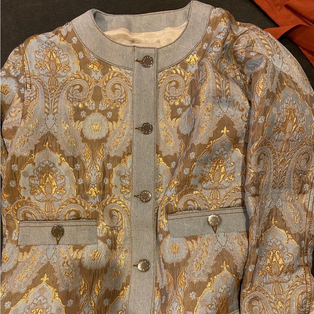 NWT $565 Sandro Orcan Metallic Jacquard Jacket Coat - Picture 7 of 8